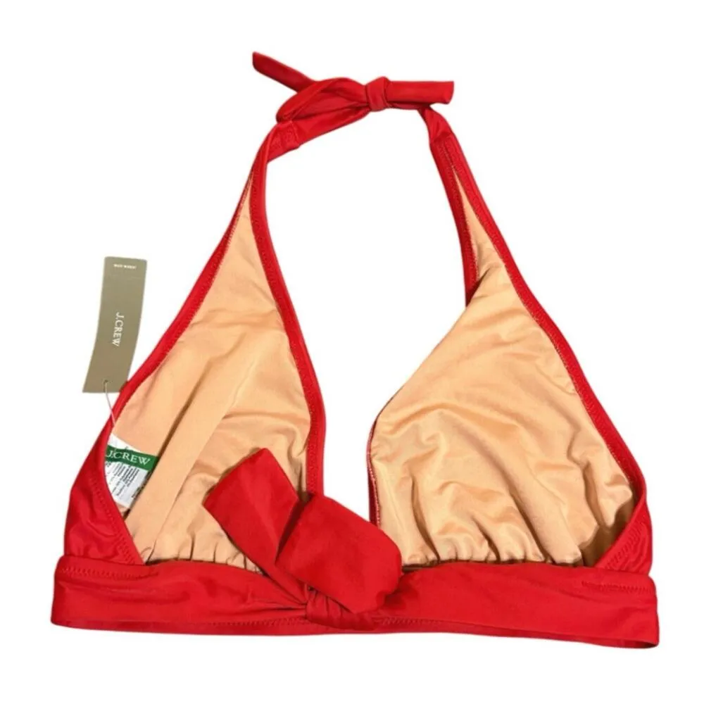 NWT J.Crew Halter Tie Bikini Top Medium Red Lined Beach Swim Classic Ocean UPF - Image 2
