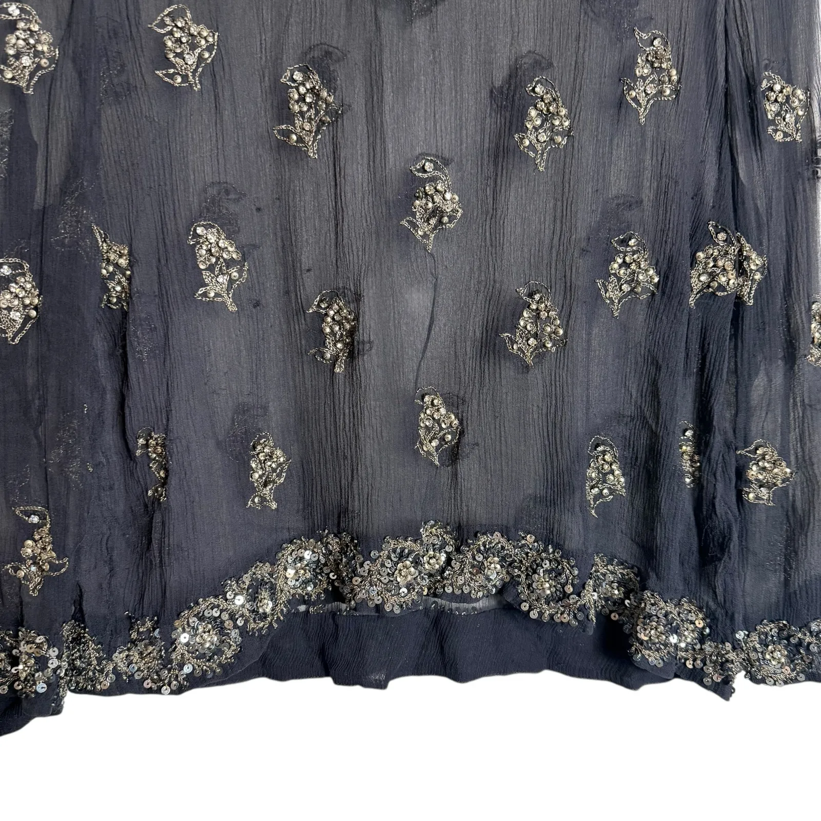 Isabel Marant Midnight Blue Embellished Sheer Silk Long Sleeve Blouse Size 6 - Image 3