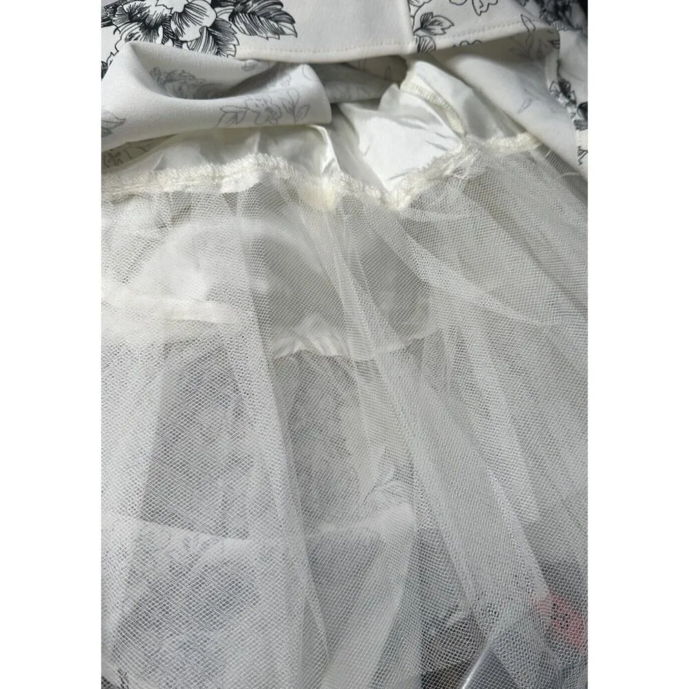 Y2K B Smart Black White Floral Print Halter Sundress V Neck Full Skirt Size 7/8 - Image 9