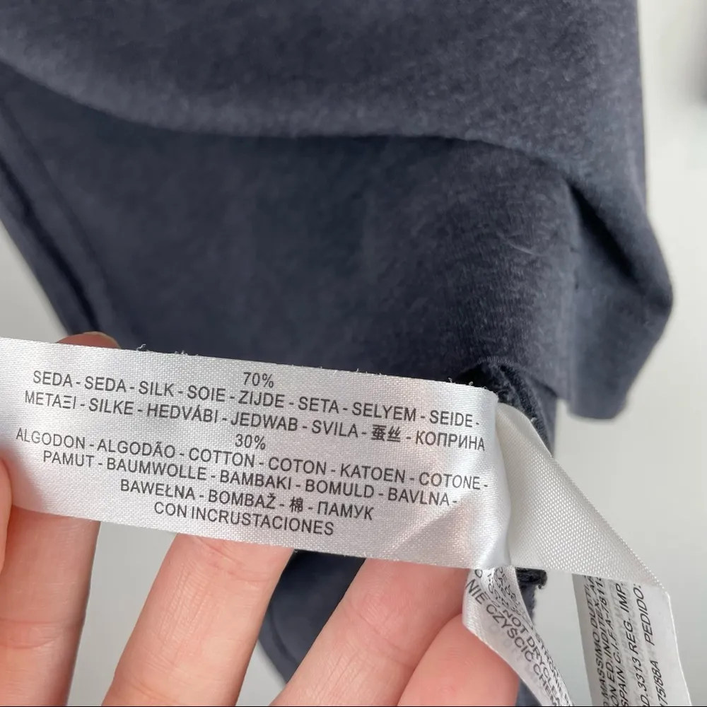 Massimo Dutti Sz Small Silk Cotton Grey Textured Neck Boat Neck Top Sz Small - Image 9