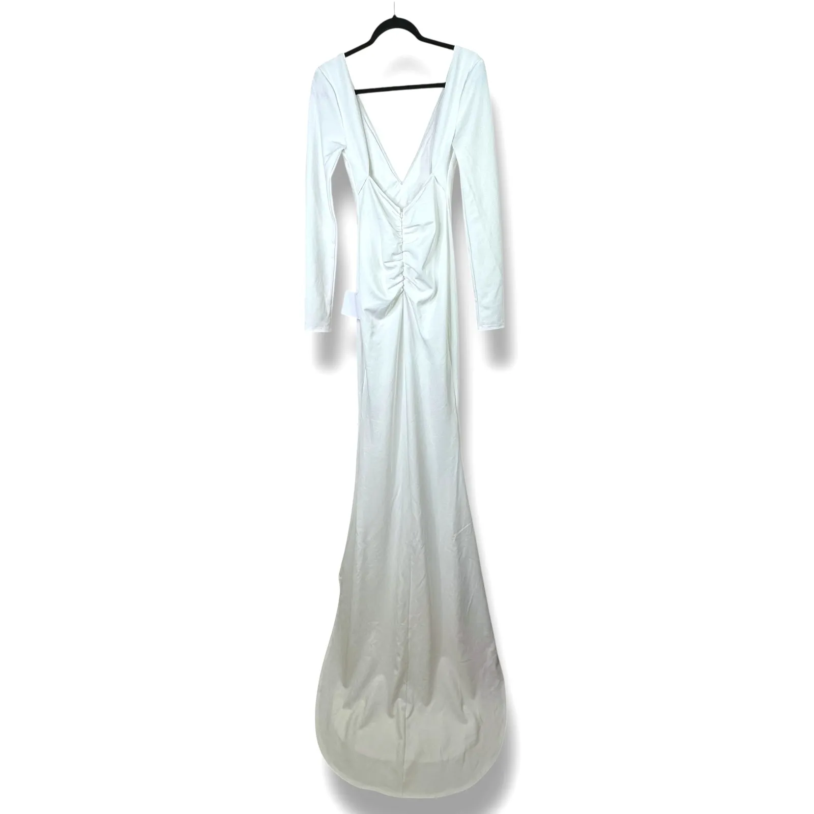 NEW Lulus Extravagant Love White Backless Long Sleeve Ruched Maxi Gown Dress - Image 7