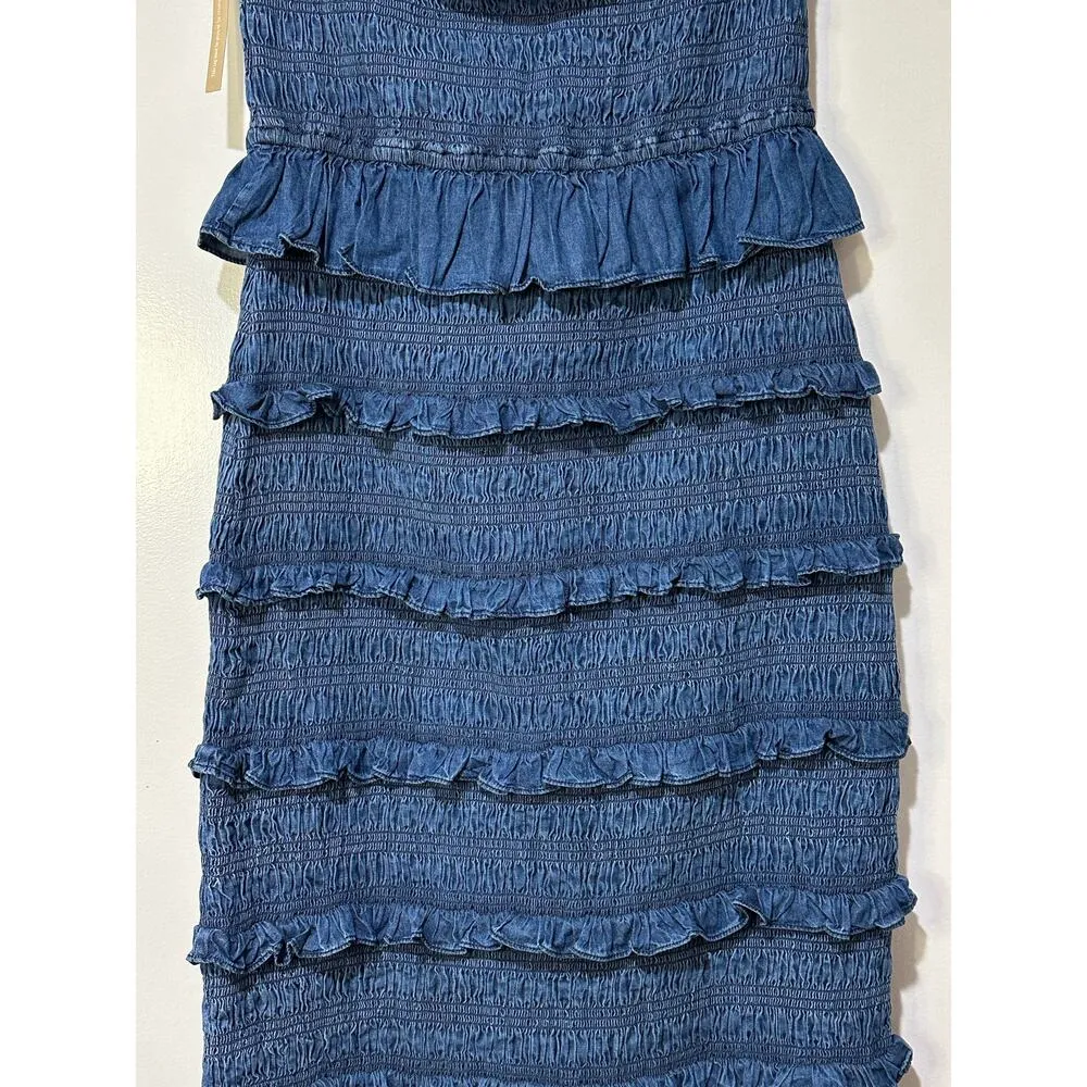 Cleobella Ezra Midi Dress Classic Blue Size Large NWT Strapless Smocked Bodice - Image 10