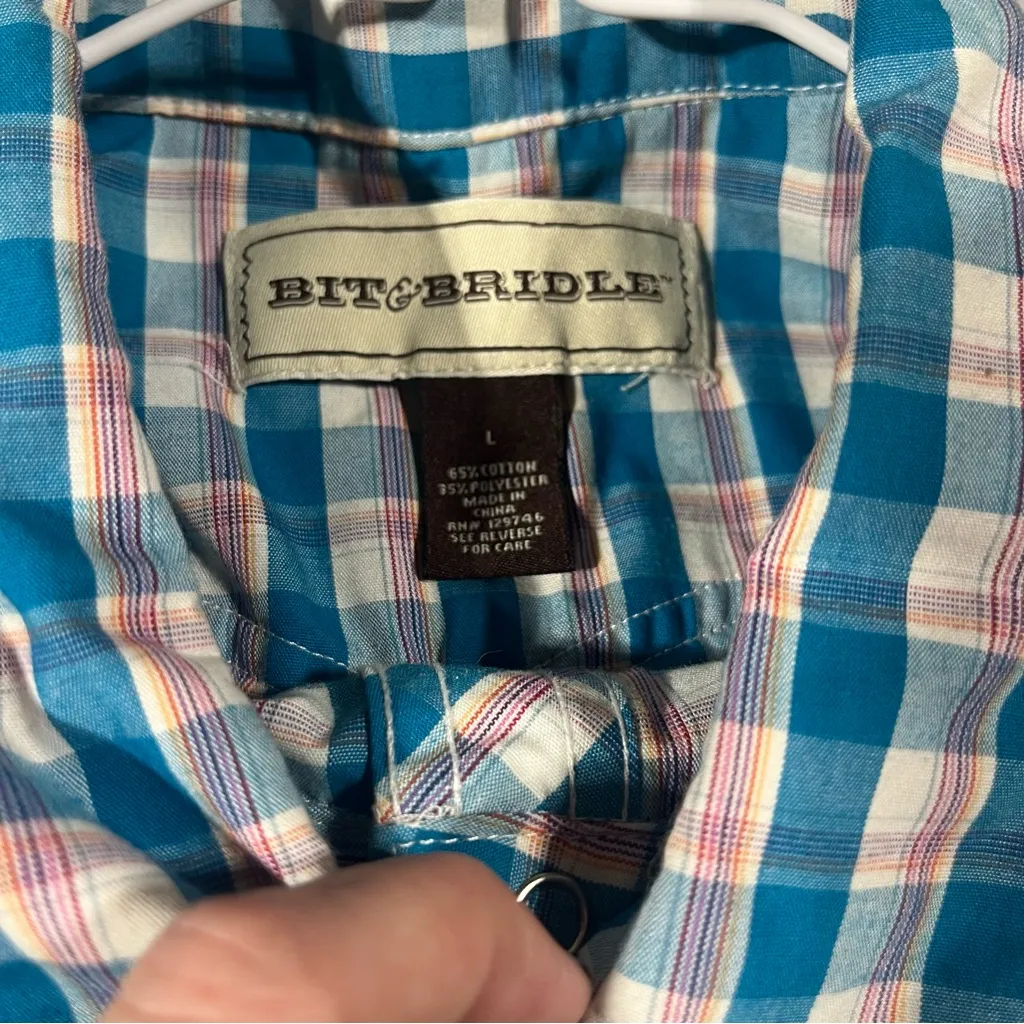 Brit & Brindle Turquoise Blue Pink Gem Buttons Western Shirt; Large Women’s - Image 3