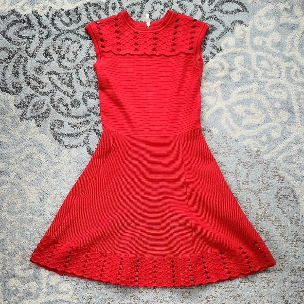 Ted Baker Zaralie Jacquard Panel Skater Dress Red 2 - Image 3