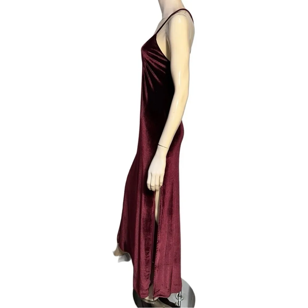 NBD Women’s S Burgundy Wine Velvet In the Deep Slit Sides Low Back Maxi Dress - Image 6