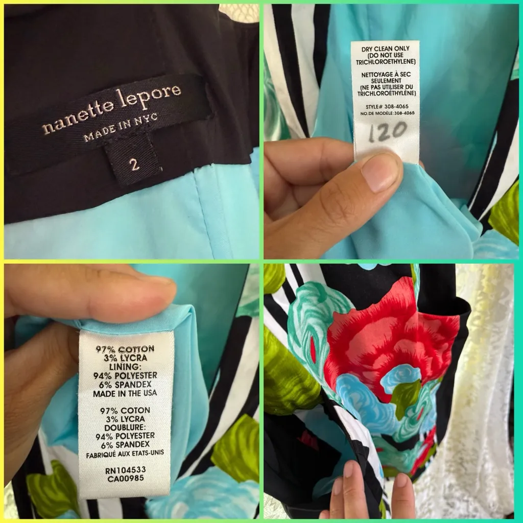 Nanette Lepore Blue red black Floral cocktail Dress pockets sz 2 small euc - Image 3