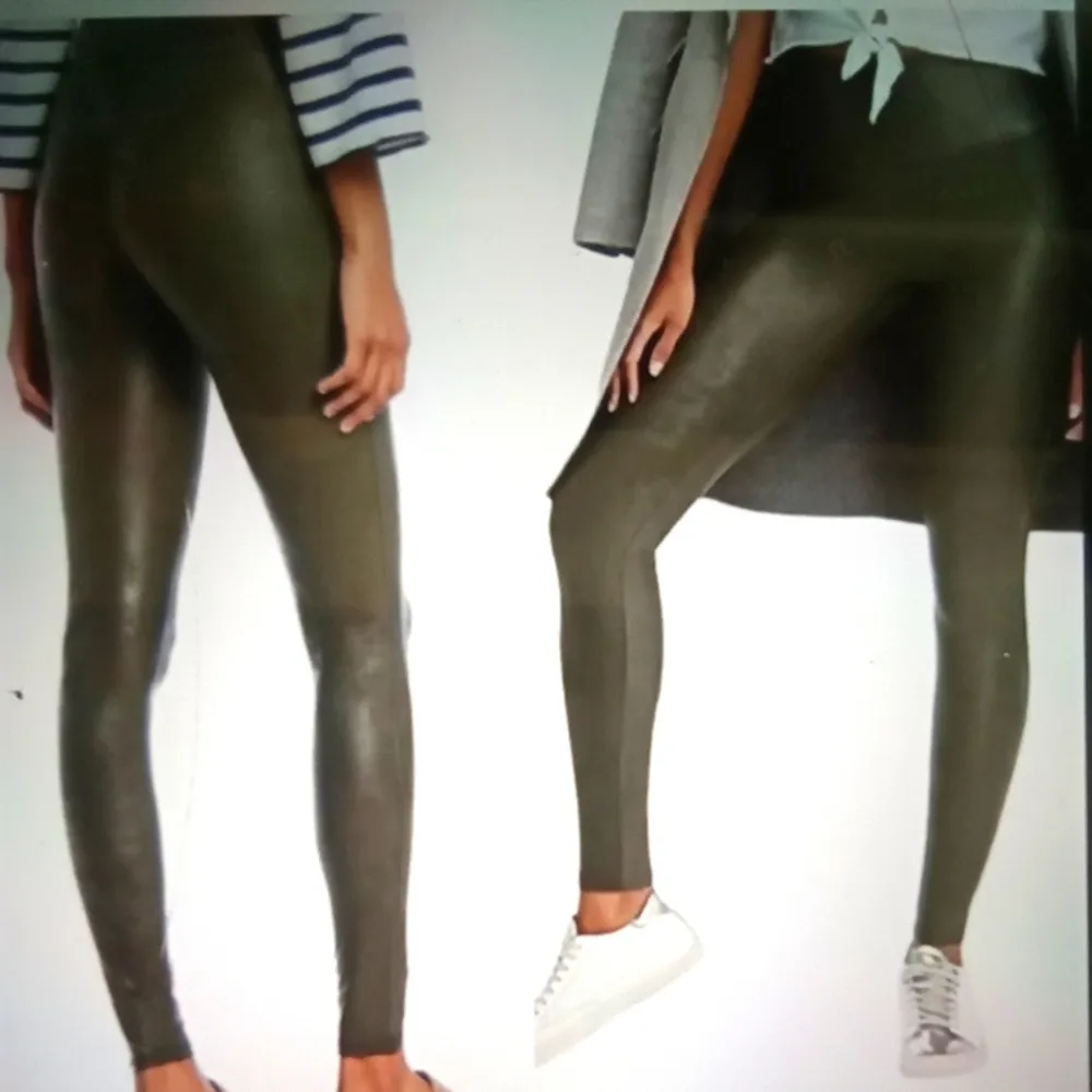 faux leather croc print leggings olive green women's size Medium - Image 2