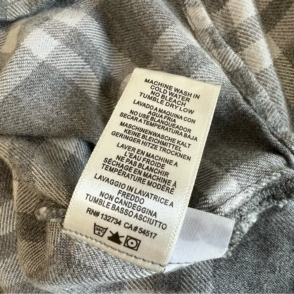 Cloth & Stone x Anthropologie Peasant Blouse Womens Small Gray Plaid Shirt Top - Image 5