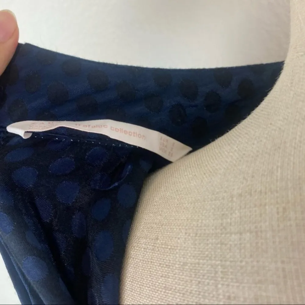 Zara Mini Dress S Satin High Mock Neck Tie Polka Dot Long Sleeve Navy Blue Black - Image 11