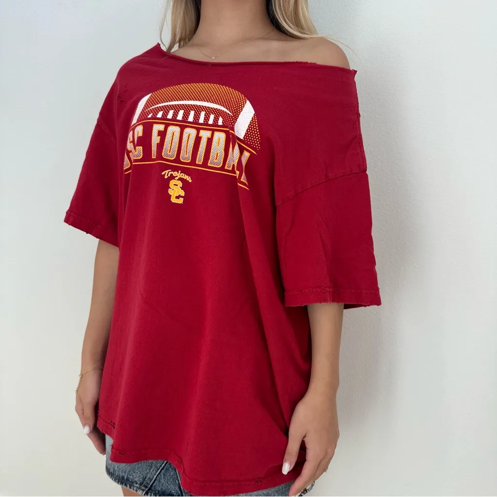 USC Trojans Football Off The Shoulder T - Image 2