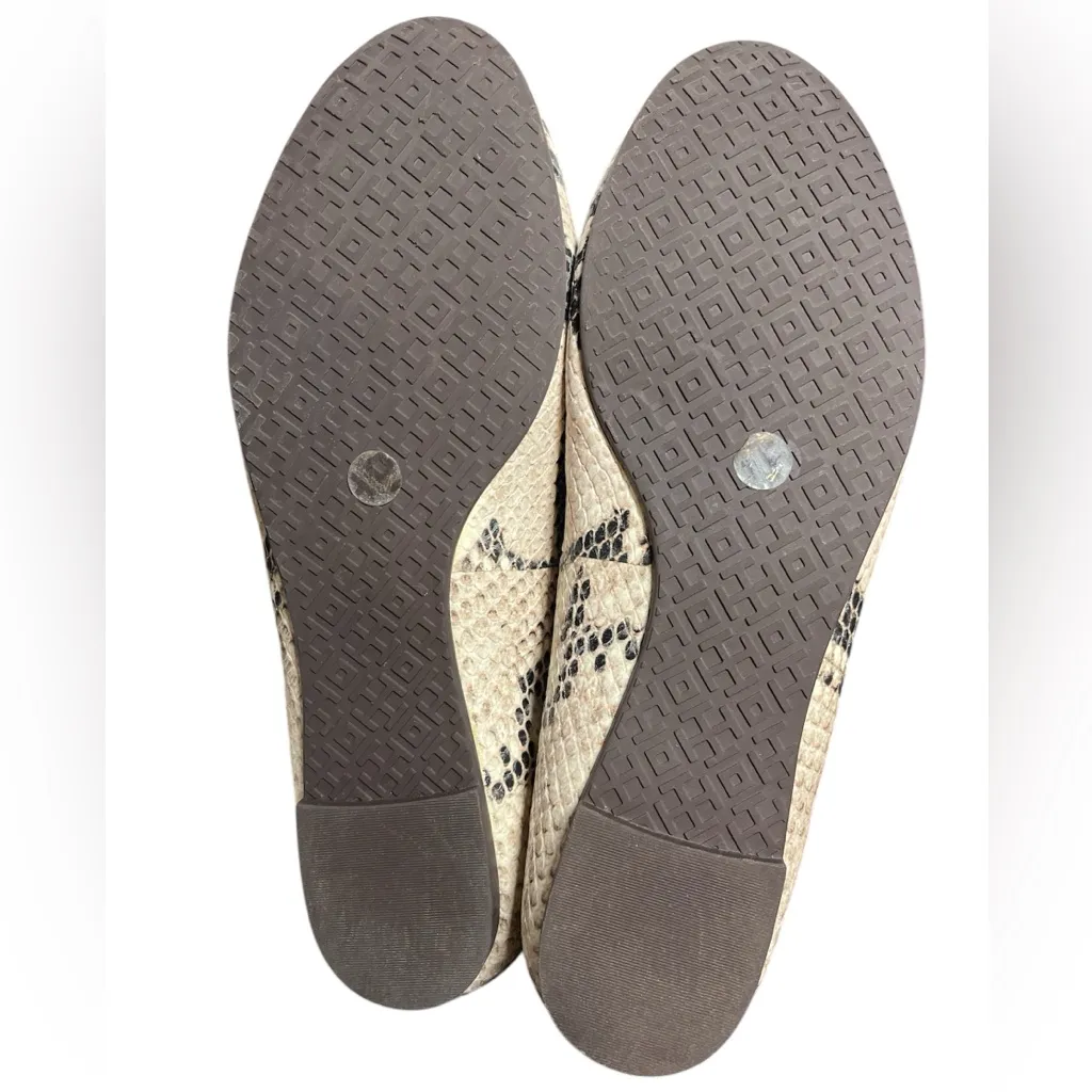 Tory Burch Louisa Python Brown Beige Black Snake Print Logo Ballet Flat Size 6.5 - Image 5