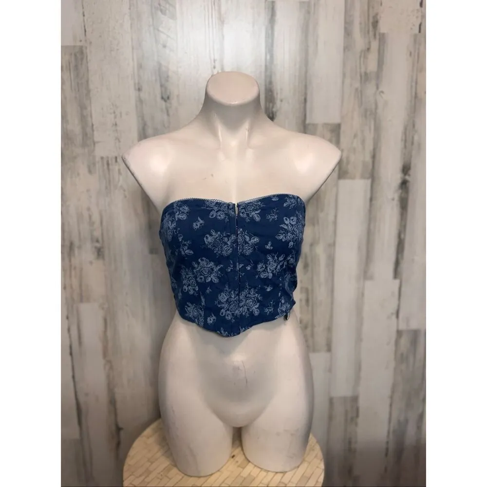 Forever 21 Blue Floral Strapless Smocked Tube Top – Size M - Image 7