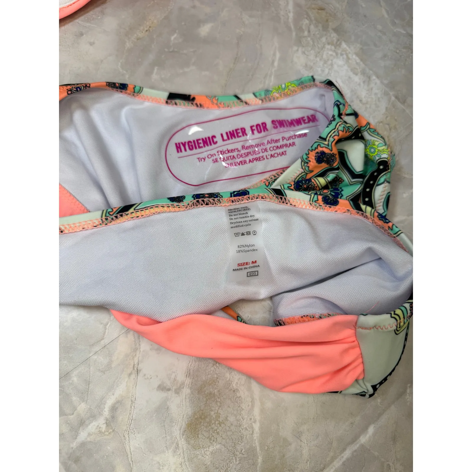 NWOT Bright Peach Paisley Bikini Set – Size Medium Padded Swimwear - Image 5