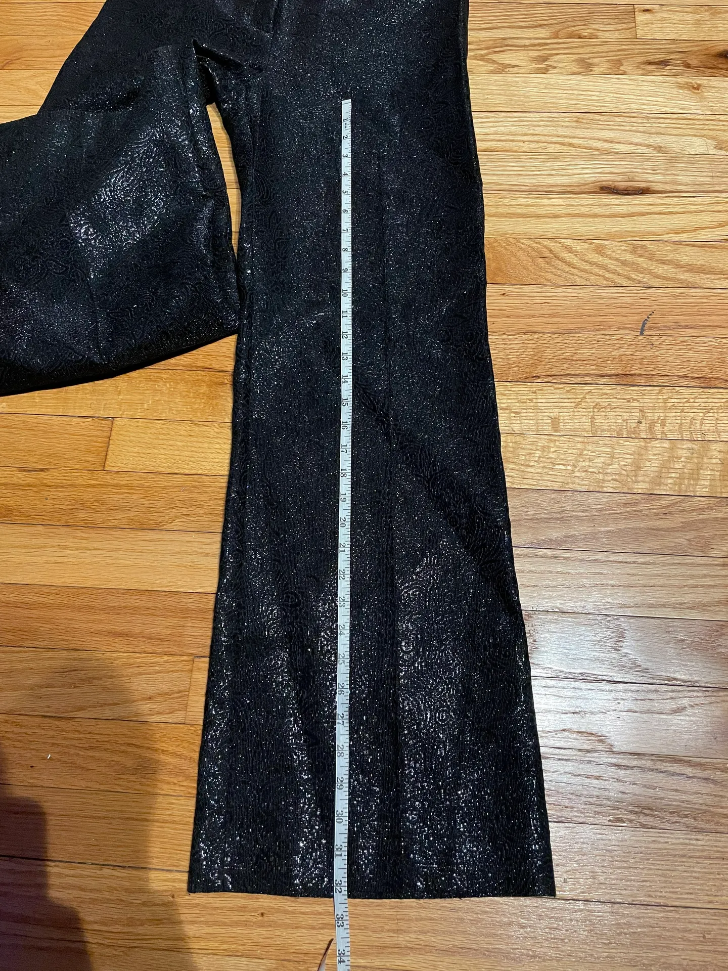 Trousers Brocade Jacquard Print High Waist Mom Pants Evening Wide Flare Shiny Black - Image 5