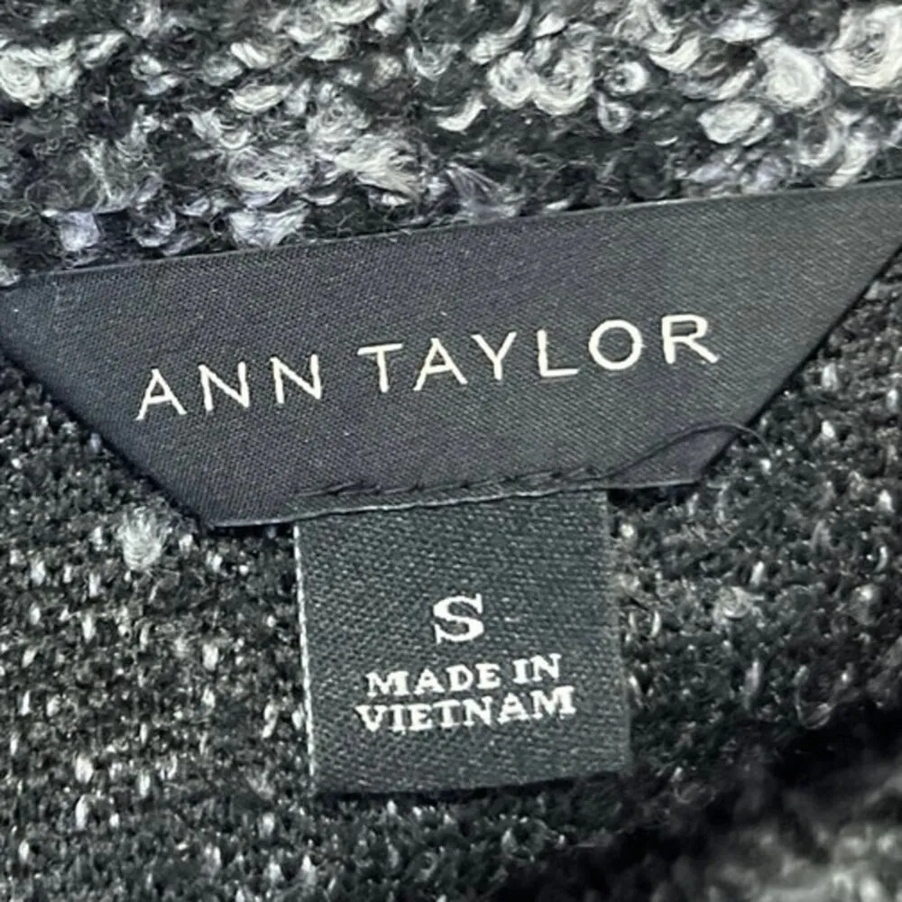 Ann Taylor Black Wool Boucle Knit Open Front Draped Cardigan Sweater Top Size S - Image 3