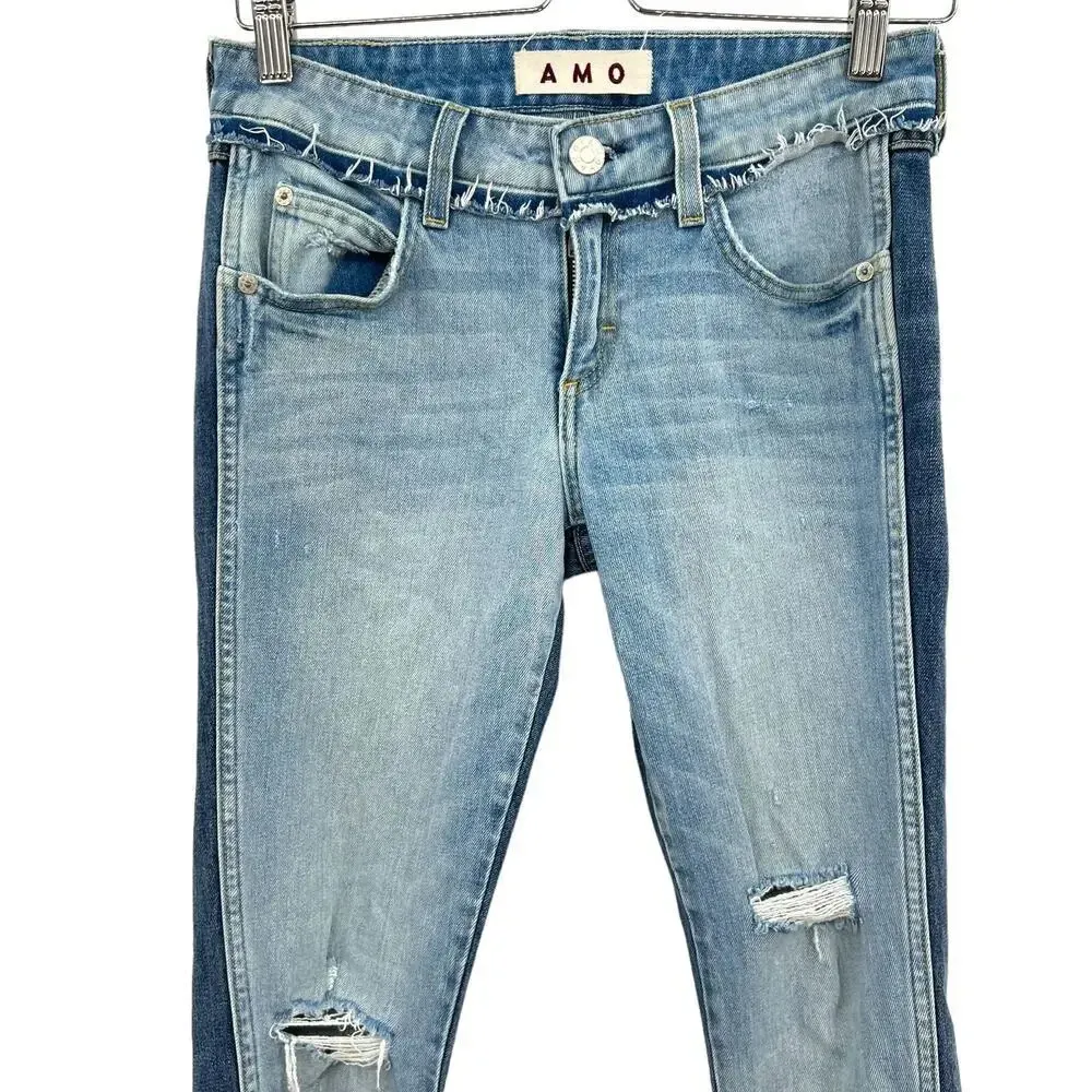 Amo Denim Twist Two Tone Skinny Jeans Cotton Rise &‎ Shine Wash Blue Size 25 - Image 4