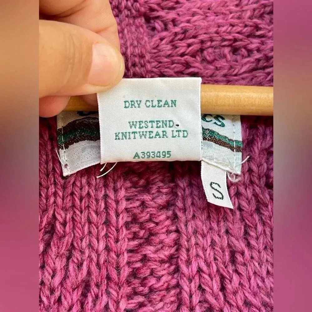 Aran Craft Merino Wool Open Front Sweater Cardigan small Pink - Image 4