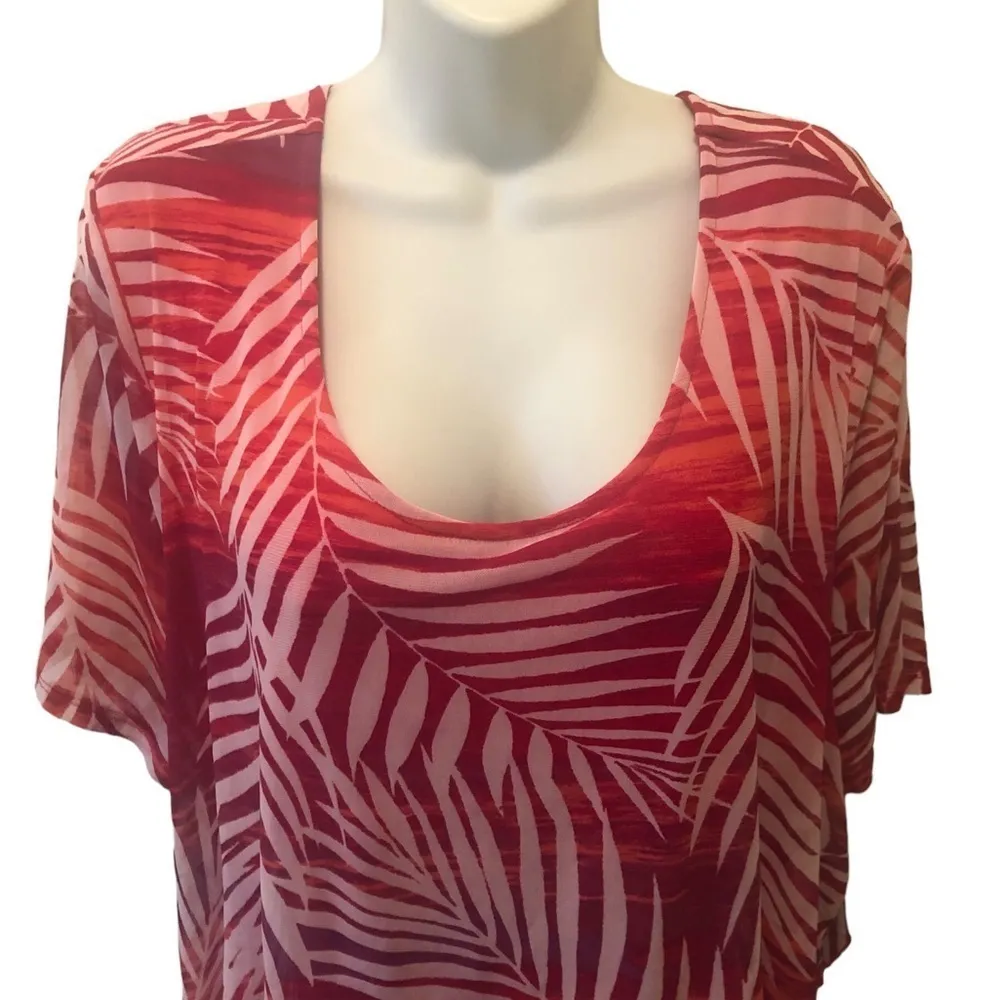 Catherine’s Plus Sz. 1X Tropical Hot Pink Fern Tunic Top Layered Look Blouse - Image 3