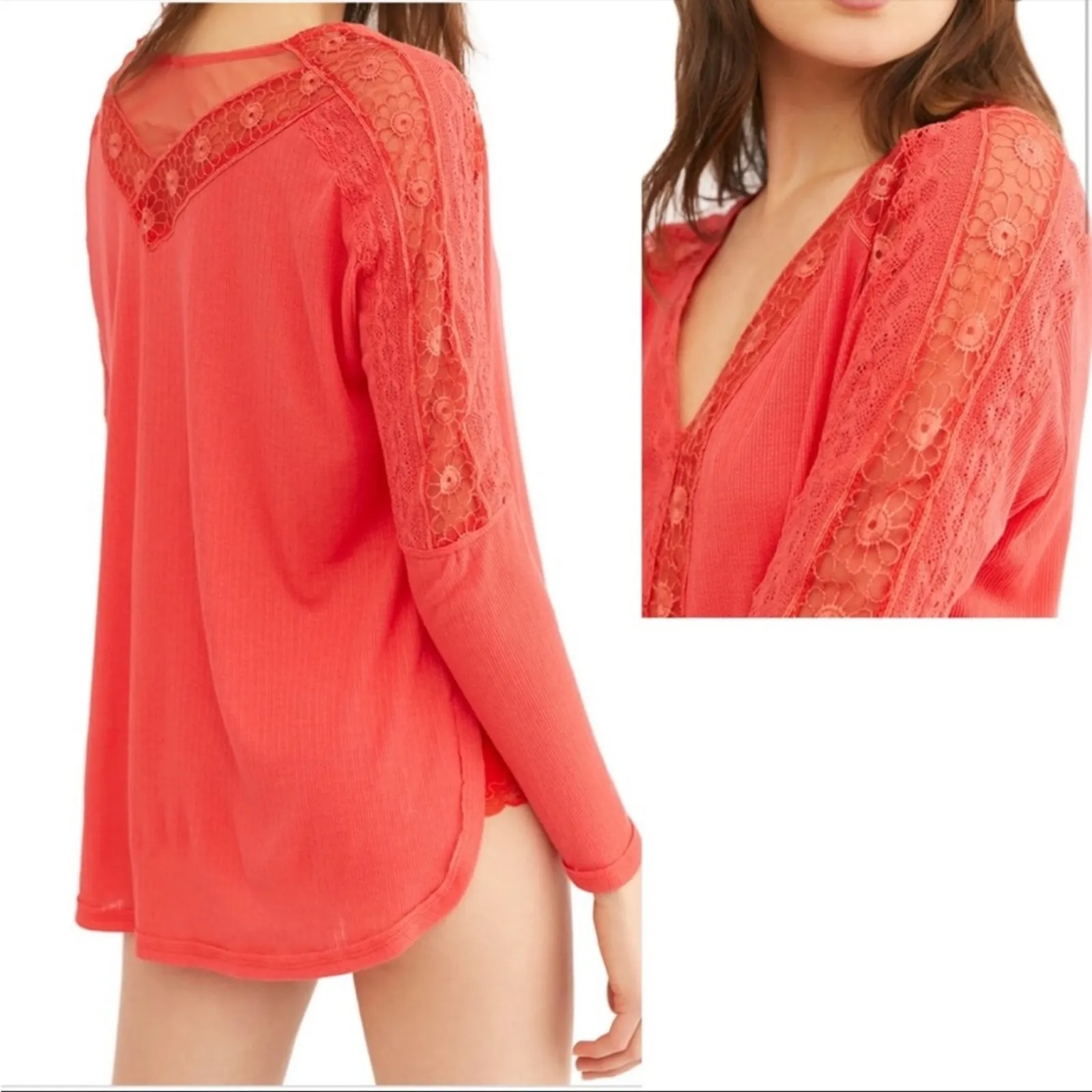 Free people Lola crimson red lace embroidered floral top sz M - Image 3