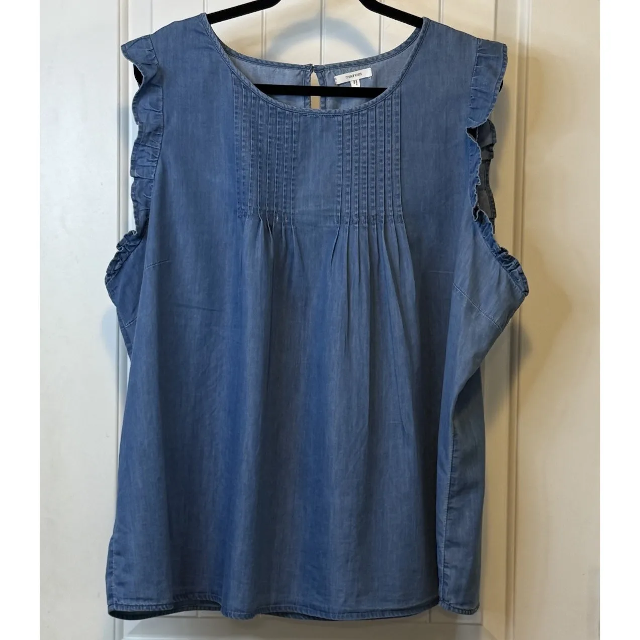 Maurice Top‎ Flowy Chambray Blouse Sleeveless Pintuck Bodice Trendy Shirt 2X # Blue Size XXL - Image 2