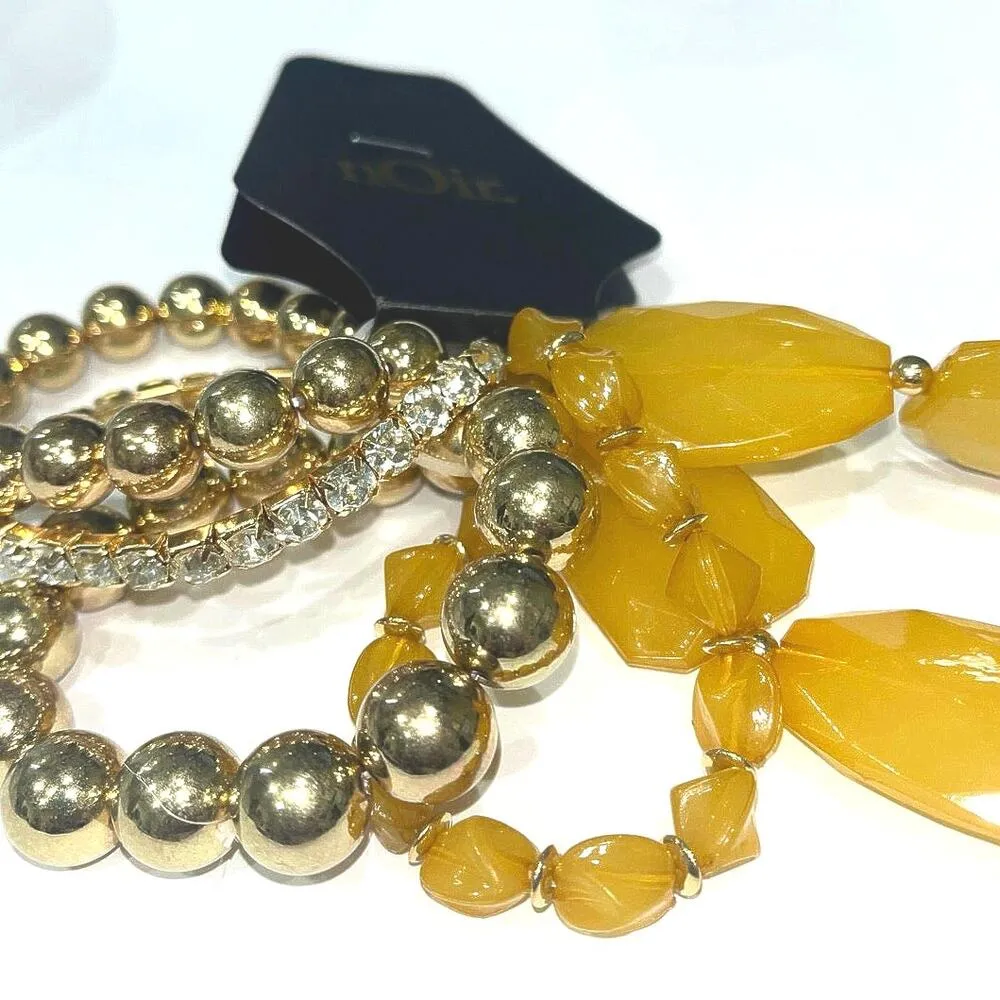 Noir Bracelet Bundle 5Pc Bubble Beads Fashion Jewelry Gold and Amber Tone Set - Image 4