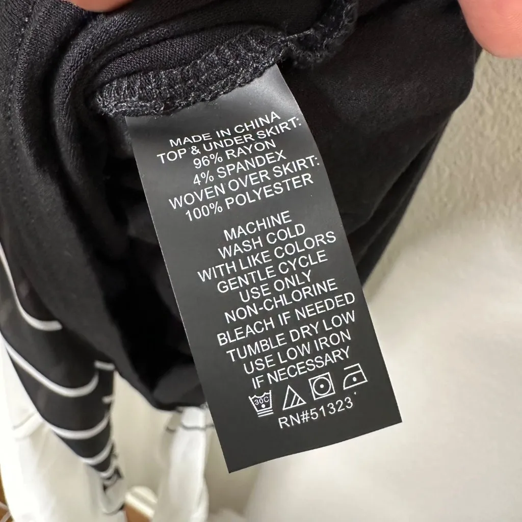 Vince Camuto Chiffon Overlay Tank Maxi Dress Size Medium Black White Sleeveless - Image 8