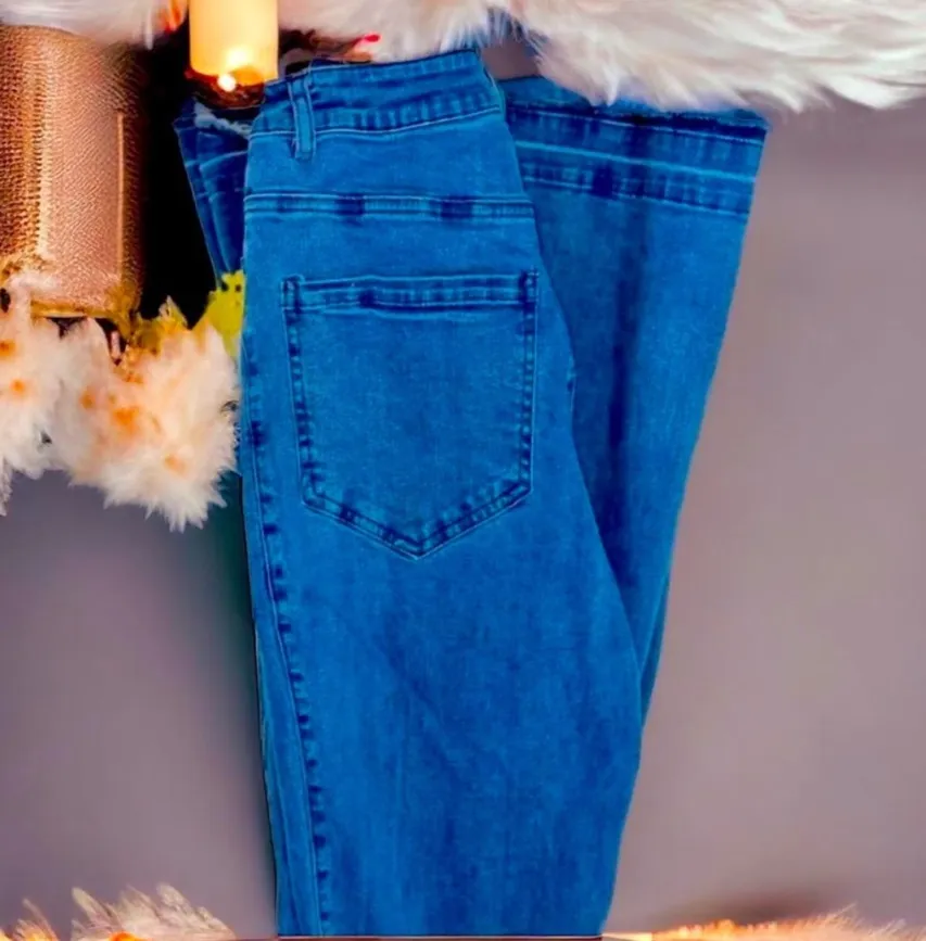 Three Birds Nest Super Wide Leg Palazzo Flare Crochet Bottom Jeans S Blue - Image 5