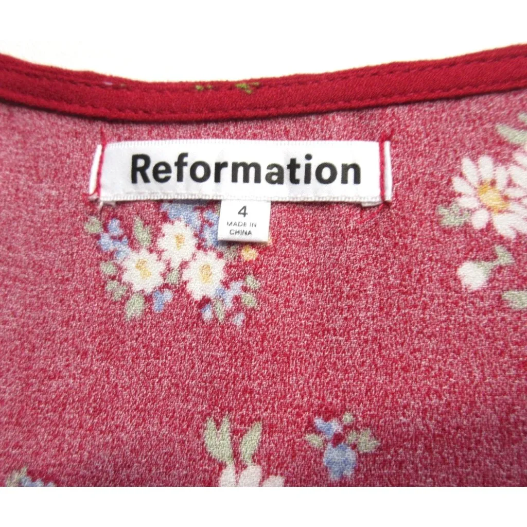 NWT Reformation Locklin in Cassia Red Floral Print Midi Shirt Dress 4 $198 - Image 2