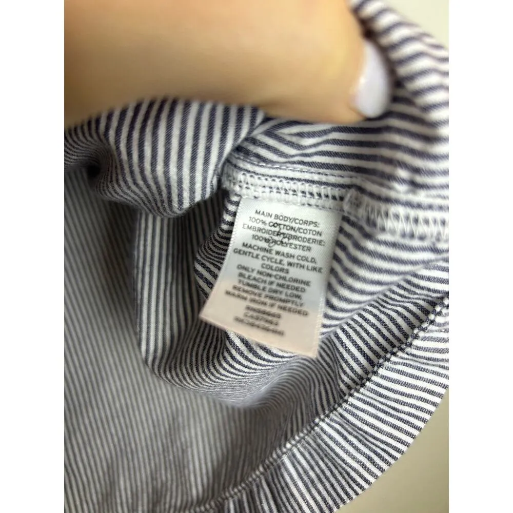 Melrose and Market Blue White Striped Blouse Lace Eyelet Detail Size Large - Image 6