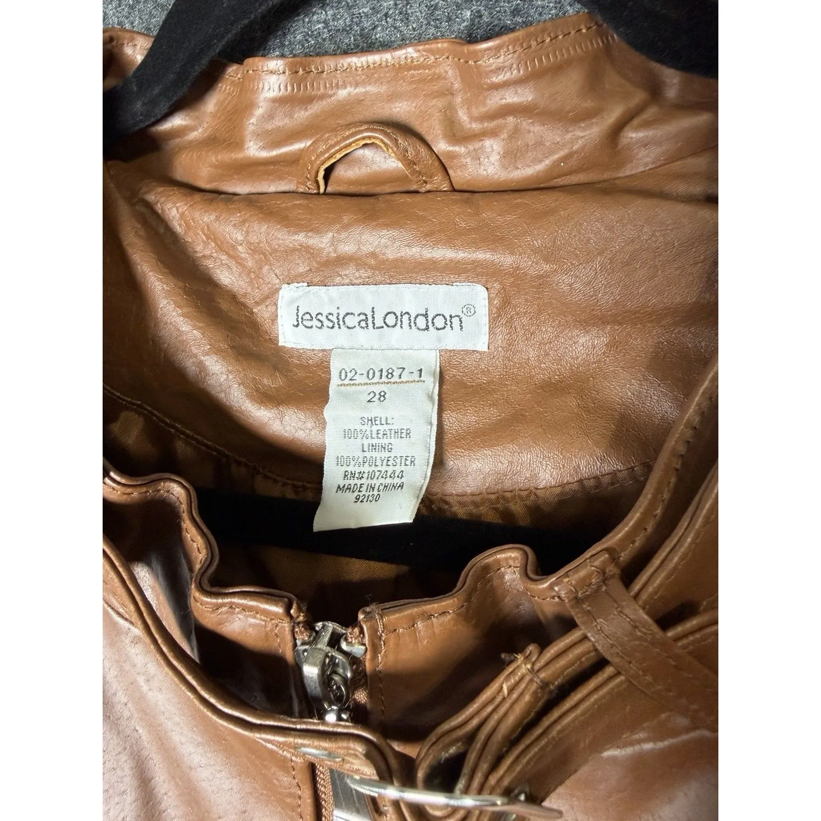 Jessica London Women's Brown 100% Leather Biker/Moto Jacket - Size 28 Plus - Image 3