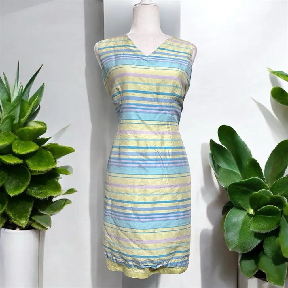 Vintage Marconi 100% Silk Striped Sleeveless Dress - Image 2