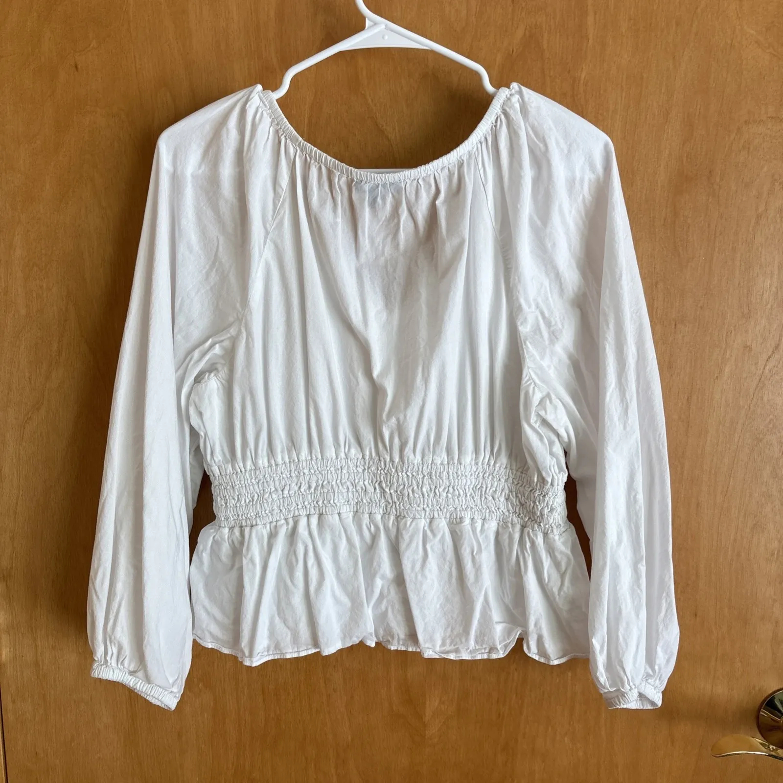 J.Crew V-Neck Smocked-Waist Top‎ in White Lightweight Cotton medium white - Image 7