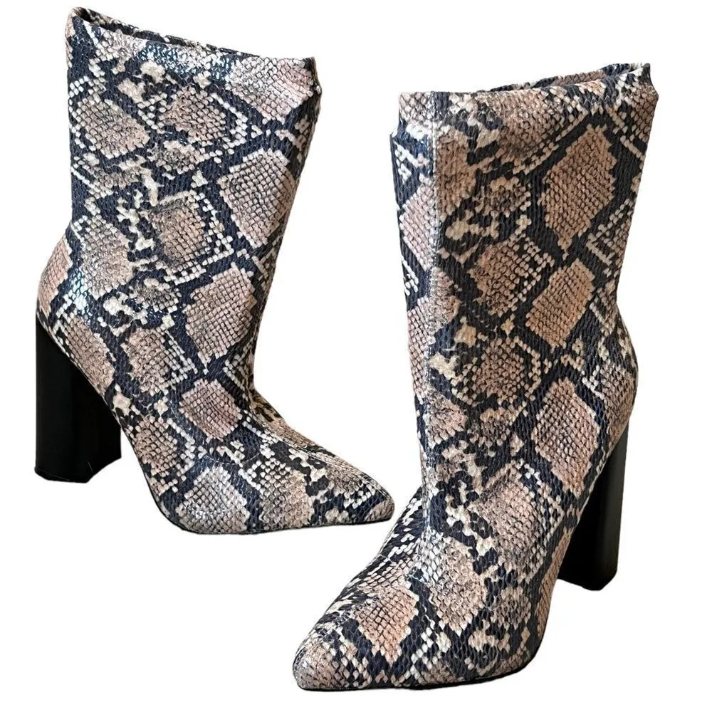 Public Desire Snakeskin Print Heeled Sock Booties - Image 16