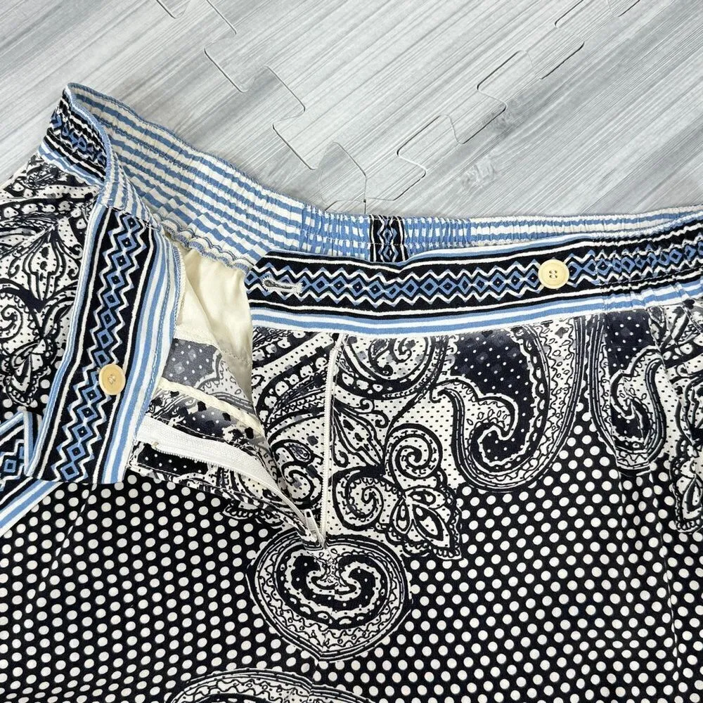 Etro Silk Multi Pattern Straight‎ Leg Pants Black White Blue Size 10 Euro 46 - Image 7