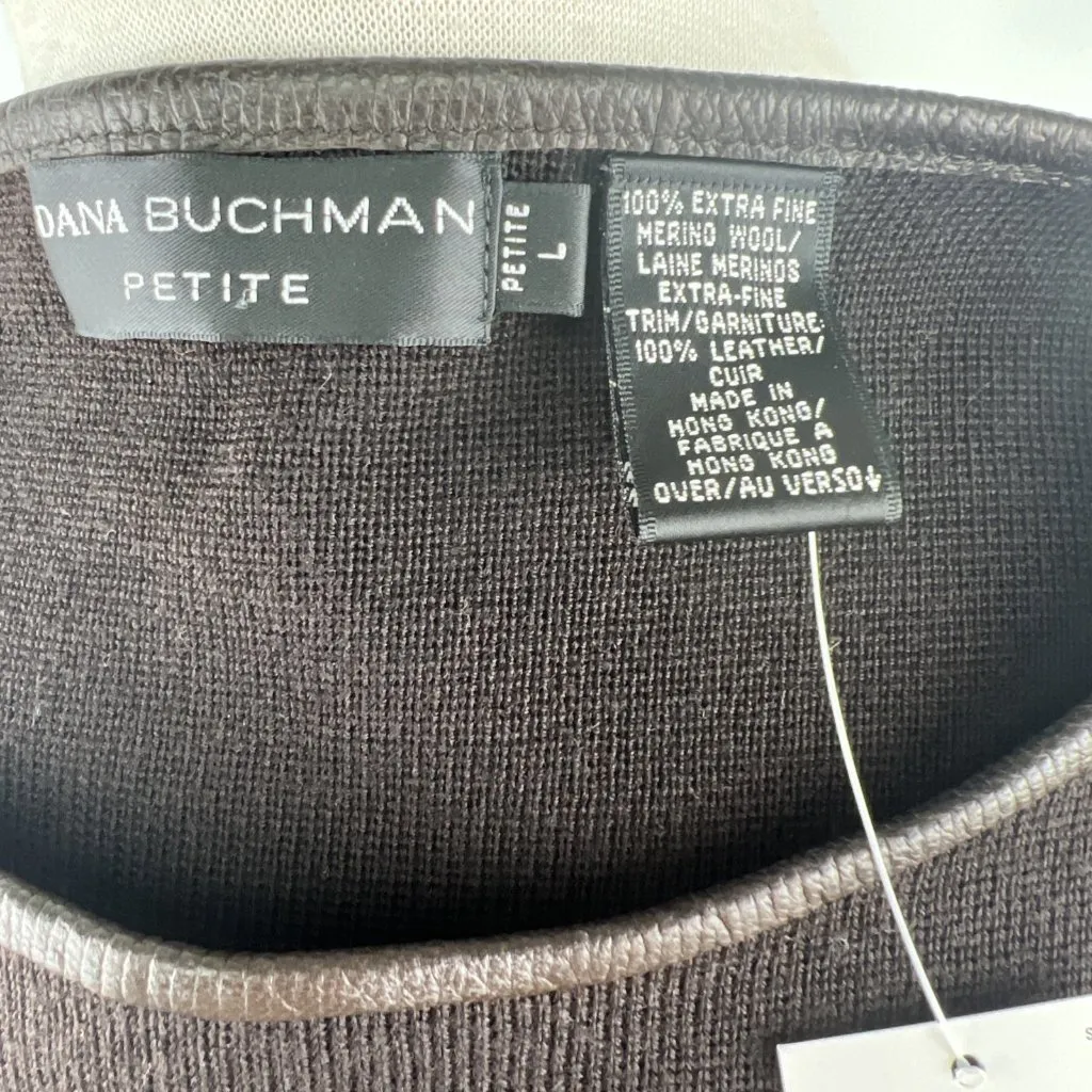 Dana Buchman LP Dark Brown Merino Wool Leather Trim Knit Shell Tank Top Fitted - Image 7