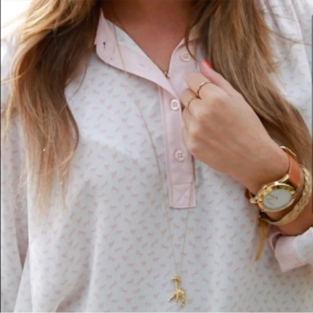 Free People White & Pink Horse Print Button Up Long Sleeve Sheer Blouse XS - Image 3