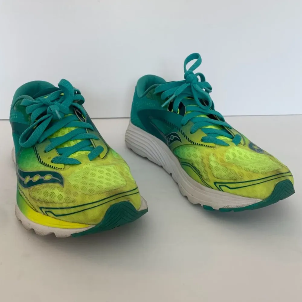 Saucony Neon Green & Teal Kinvara 7 Everun Running Shoes - Image 4