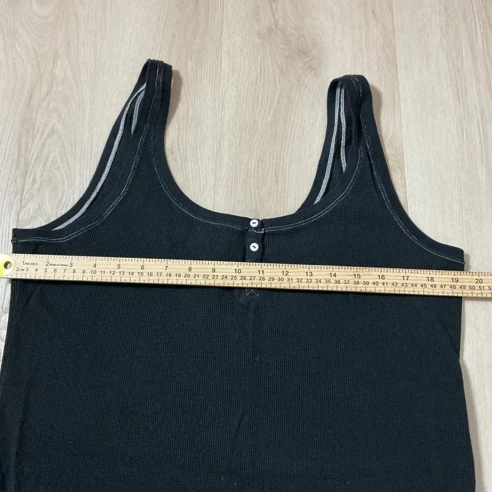 Victoria's Secret Black Ribbed Henley Tank Dress L G Sleepwear - Image 3