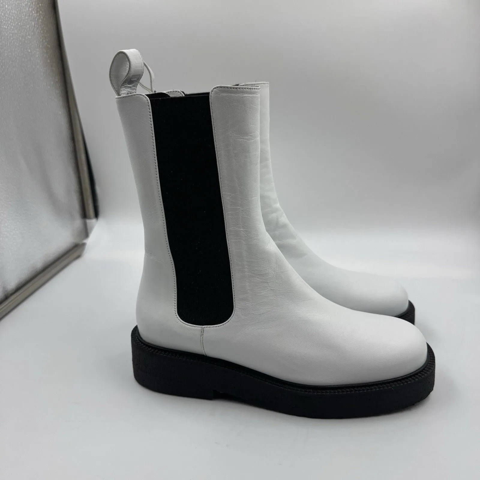STAUD Palamino White Leather Black Gore Ankle Chelsea Boots Sz 35 - Image 13