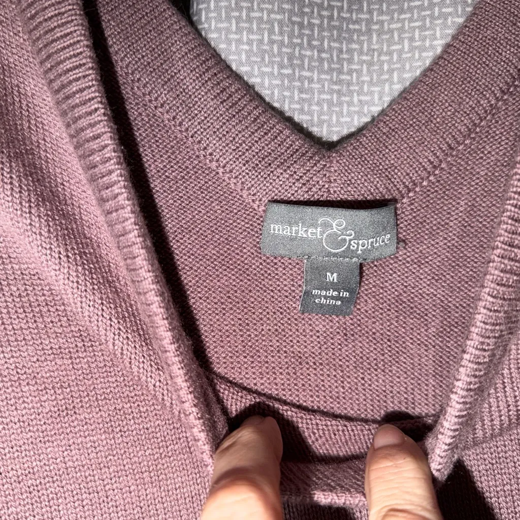 Market & Spruce  Double V-Neck Sweater in Plum Size M New Slightly Off Shoulder - Image 3