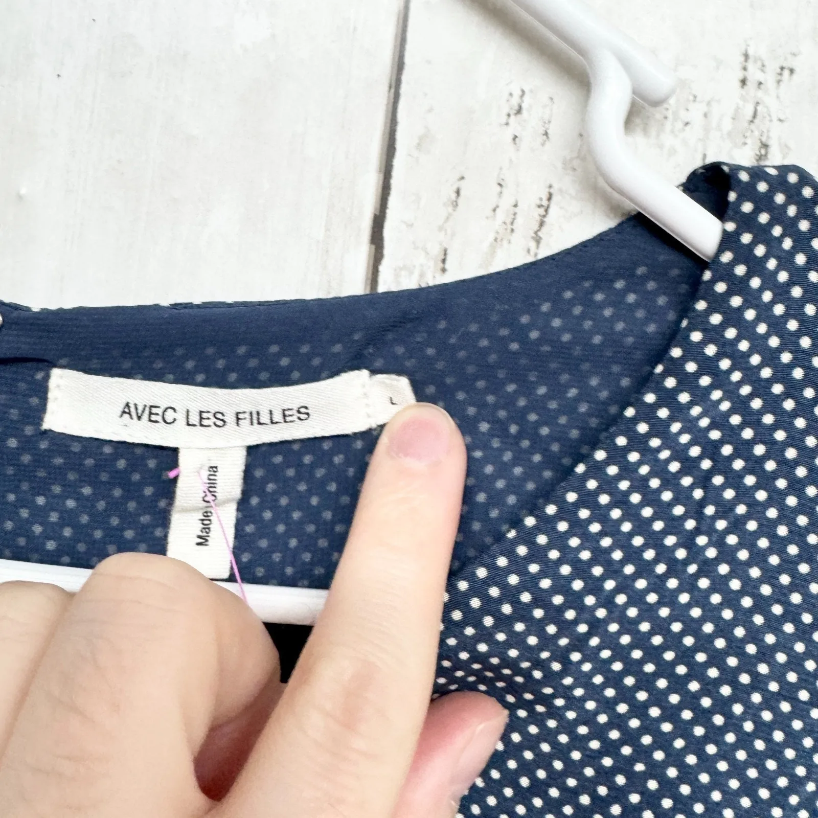 Avec Les Filles Dress Women Size Large Polka Dot Lace Trim Long Sleeve Mini Zip - Image 3