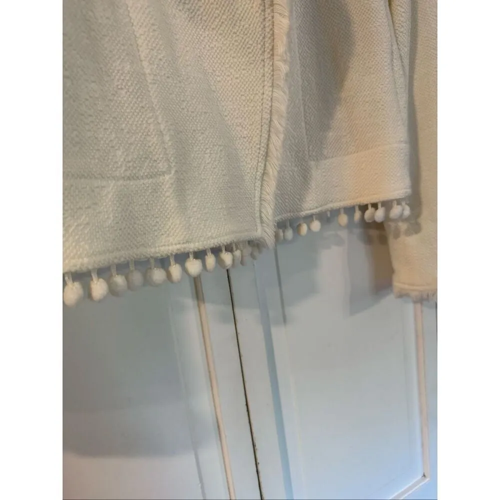 Sara Campbell white fringe drape front Pom trim jacket M Size M - Image 10