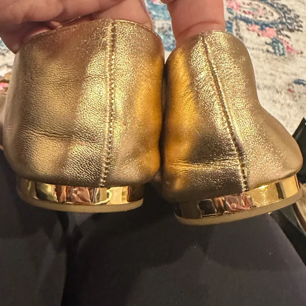 COACH CHRISANN Metallic Goldtone Ballet Flats floral round toe leather 7 - Image 9