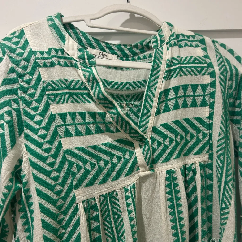 Anthropology Devotion Twins Ella Green and Off white knee length Dress Size M - Image 4