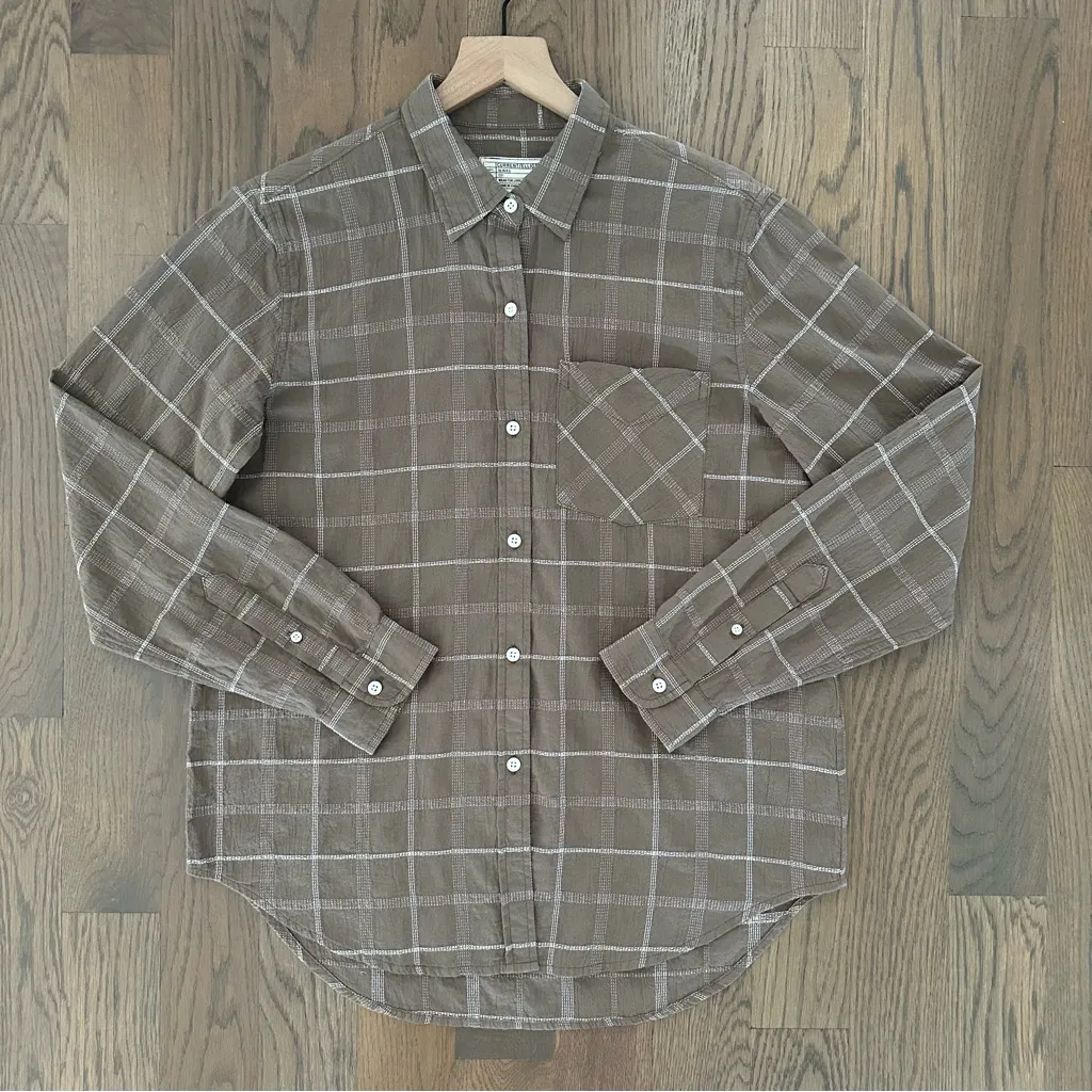Current/Elliott The Boyfriend Plaid Embroidered Button Shirt Brown White 1 / S - Image 2