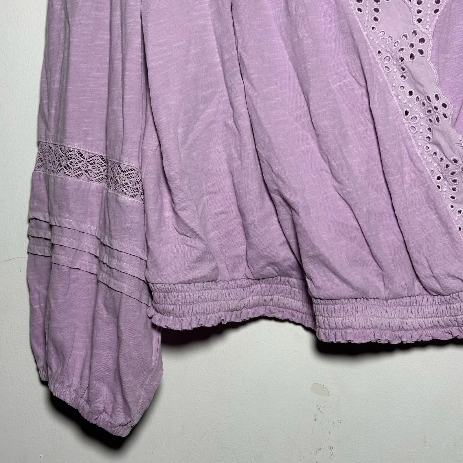 Lucky Brand Womens XL Purple Cotton Eyelet Lace Wrap Boho Long Sleeve Top - Image 11
