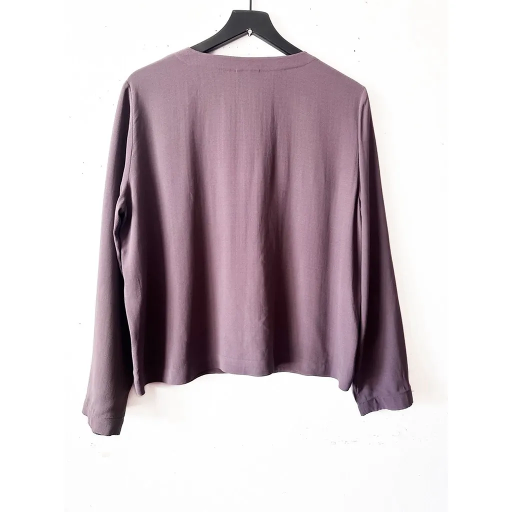 Eileen Fisher 100% Silk Open Front Single Button Jacket Top Mauve Purple M - Image 2