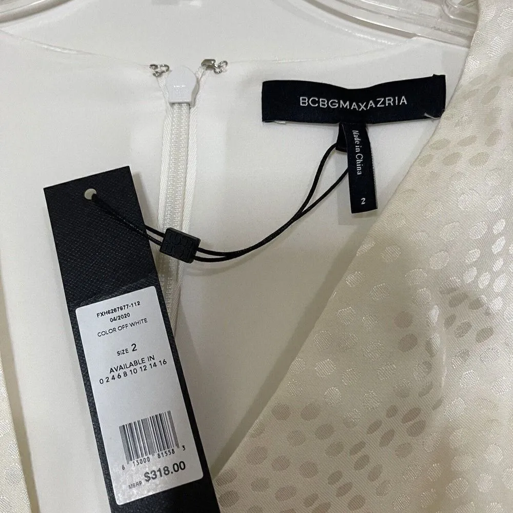 NEW! BCBG MaxAzria Women's Dotted Satin Ruched off white v-Neck Mini Dress $318 - Image 4