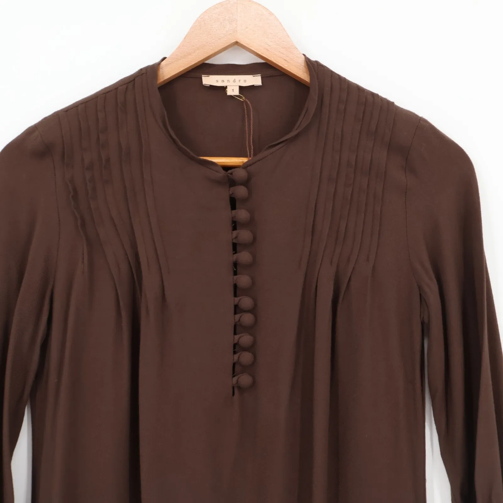 Sandro Paris Brown Shift Dress Minimalist Quiet‎ Luxury Lagenlook Size 1 / Small - Image 2