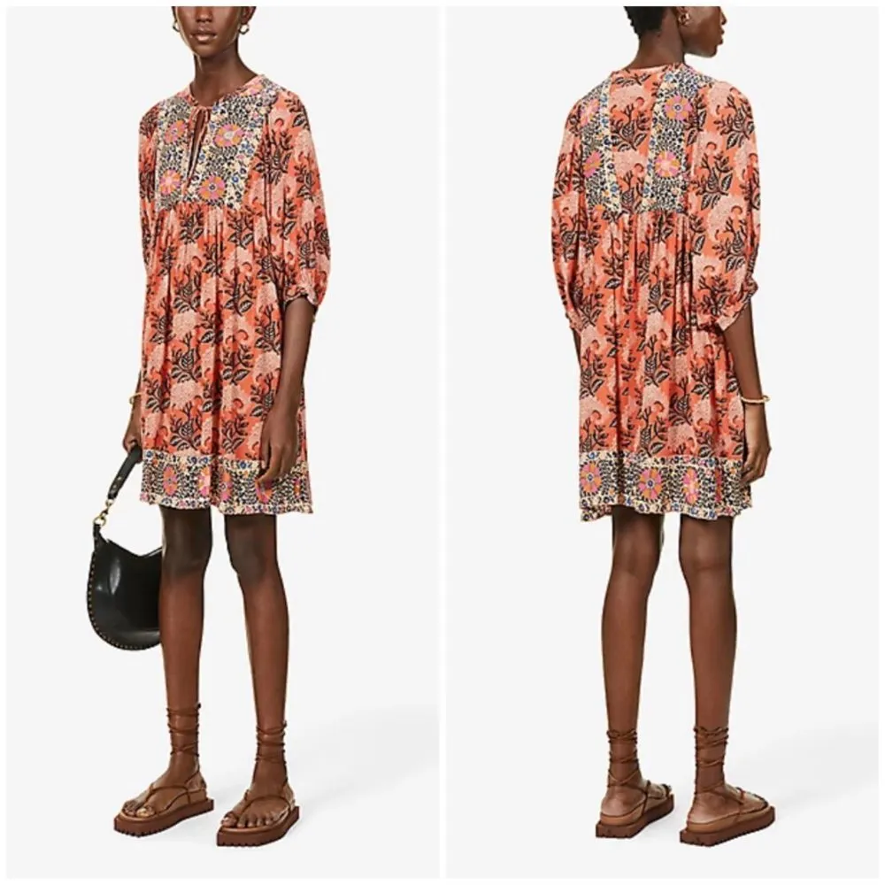 💕BA&SH💕 Gaia Tunic Dress ~ Orange Floral Print XS - Image 6